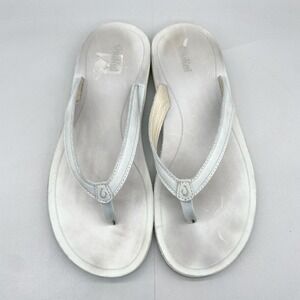 Olukai Womens 10 Southshore Thong Sandals Shoes Blue Gray Leather Flip Flop Flat